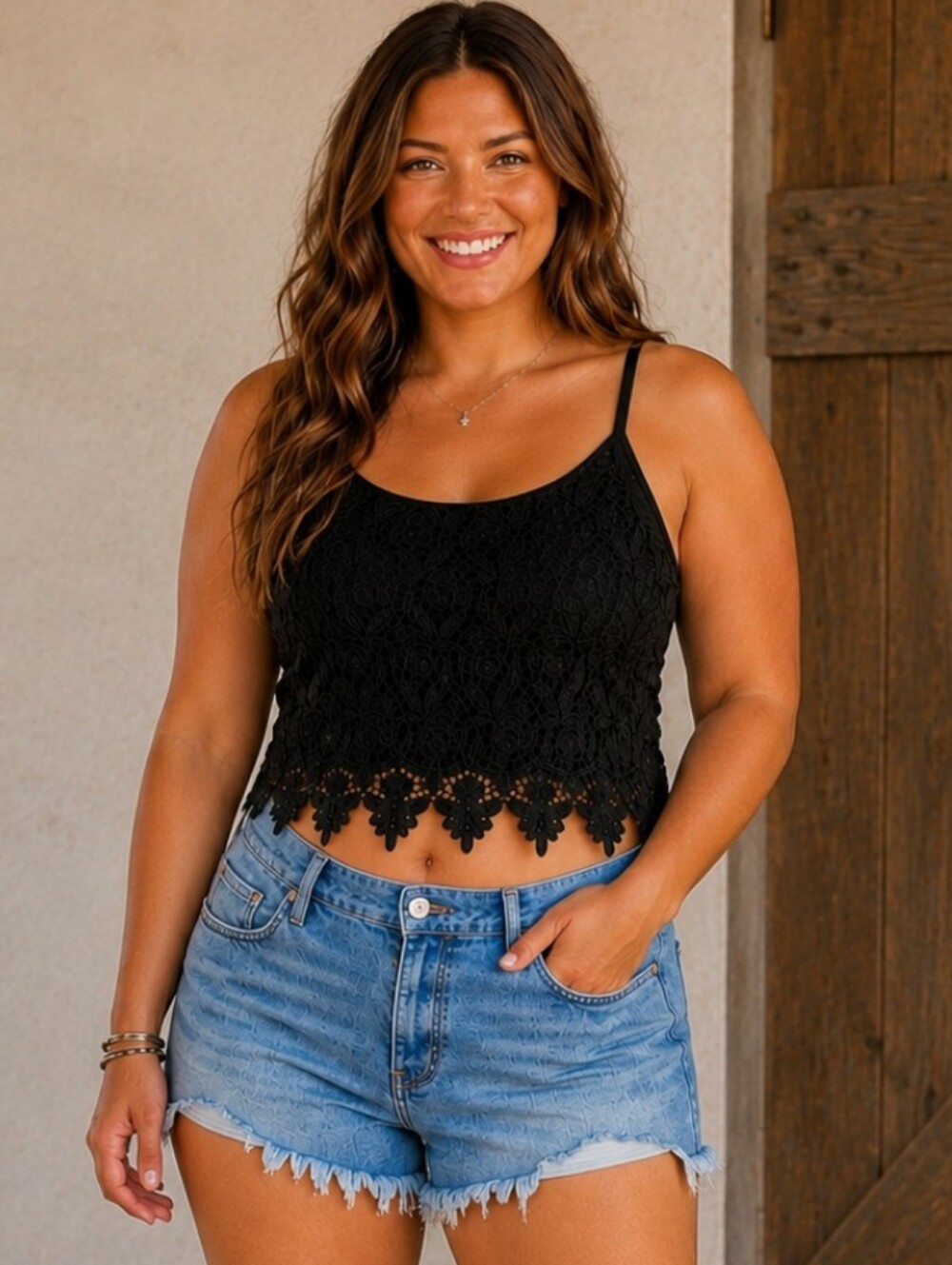 Black Lace Crochet Cami Tank Top